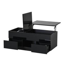 KORVIXA High Gloss LED Lift Top Coffee Table in Black - Size: 100 cm