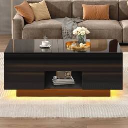 KORVIXA High Gloss LED Lift Top Coffee Table in Black - Size: 100 cm - thumbnail 3