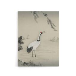 "Artery8 Japanese Crane & Swallows Motonobu Vintage Canvas Wall Art in Green - Size: W18"" x H24""" - thumbnail 1
