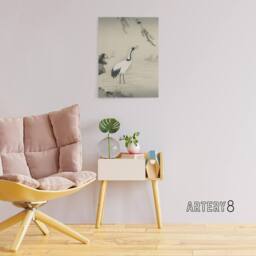 "Artery8 Japanese Crane & Swallows Motonobu Vintage Canvas Wall Art in Green - Size: W18"" x H24""" - thumbnail 3