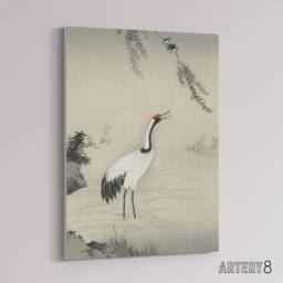 "Artery8 Japanese Crane & Swallows Motonobu Vintage Canvas Wall Art in Green - Size: W18"" x H24""" - thumbnail 2
