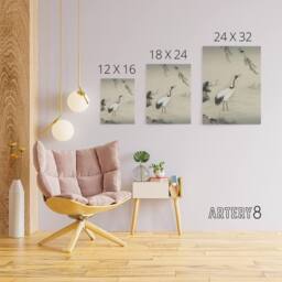 "Artery8 Japanese Crane & Swallows Motonobu Vintage Canvas Wall Art in Green - Size: W18"" x H24""" - thumbnail 4
