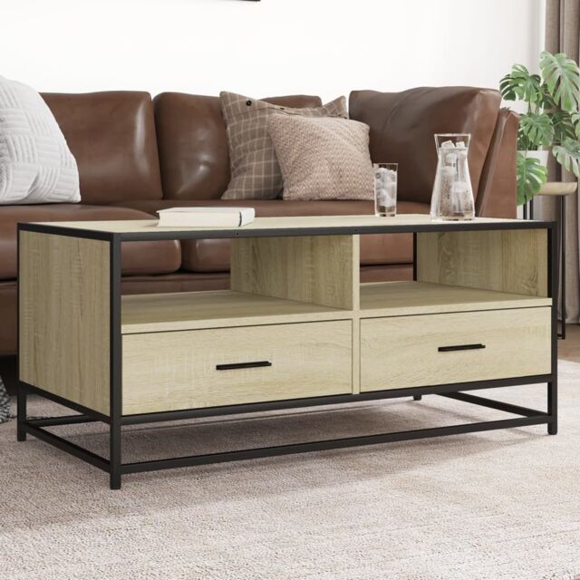 Berkfield Home Coffee Table Sonoma Oak 100x50x45 cm Engineered Wood & Metal in Brown - Size: 100 x 50 x 45 cm - image 1