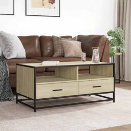 Berkfield Home Coffee Table Sonoma Oak 100x50x45 cm Engineered Wood & Metal in Brown - Size: 100 x 50 x 45 cm - thumbnail 3