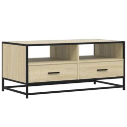 Berkfield Home Coffee Table Sonoma Oak 100x50x45 cm Engineered Wood & Metal in Brown - Size: 100 x 50 x 45 cm - thumbnail 2