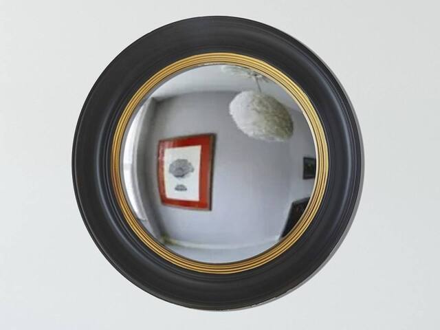 Vente-unique Convex Paulownia Wood Mirror - D66 Cm - Black & Gold Brass Effect - image 1
