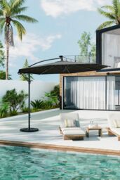 Garden Sanctuary Garden Solar LED Lighted Patio Parasol with Cross Base & Fillable Base in Dark Grey - thumbnail 2