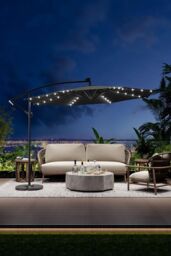 Garden Sanctuary Garden Solar LED Lighted Patio Parasol with Cross Base & Fillable Base in Dark Grey - thumbnail 1