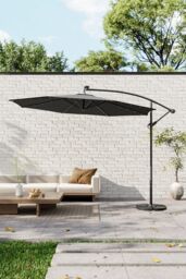 Garden Sanctuary Garden Solar LED Lighted Patio Parasol with Cross Base & Fillable Base in Dark Grey - thumbnail 3