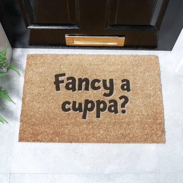 Artsy Mats Fancy A Cuppa Doormat (60 x 40cm) in Brown - Size: 40 cm x 60 cm - image 1