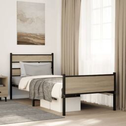 Berkfield Home Bed Frame without Mattress Sonoma Oak 90x190 cm Single Engineered Wood in Brown - thumbnail 1