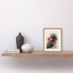 "Artery8 Wall Art Print Mountain Biker Action Shot Paint Splat Portrait Artwork Framed 9X7 Inch in Beige - Size: W7"" x H9""" - thumbnail 2