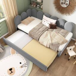 Rolipo Grey Velvet Daybed with Trundle, 3FT Single Guest Bed 90x190 cm - thumbnail 8