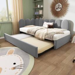 Rolipo Grey Velvet Daybed with Trundle, 3FT Single Guest Bed 90x190 cm - thumbnail 9