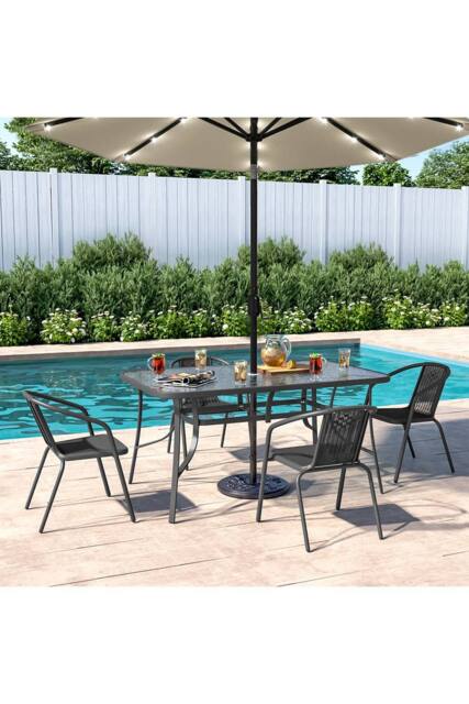 Living and Home 4 Person Patio Garden Dining Set With Umbrella in Black