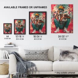 Artery8 Day of the Dead Portrait Tattoos Street Art Mexican Framed Art Print in Red - Size: A4 - thumbnail 3