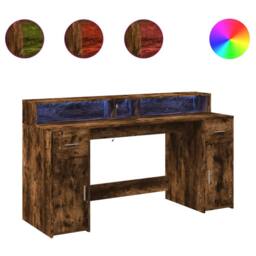 Berkfield Home Desk with LED Lights Smoked Oak 160x55x91 cm Engineered Wood in Brown - Size: 160 x 55 x 91 cm - thumbnail 1