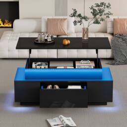 Rolipo Black High Gloss Lift Top Coffee Table with LED Lights & Storage - Size: 1 Pack - thumbnail 8