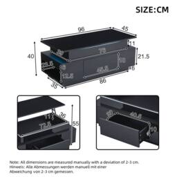 Rolipo Black High Gloss Lift Top Coffee Table with LED Lights & Storage - Size: 1 Pack - thumbnail 4