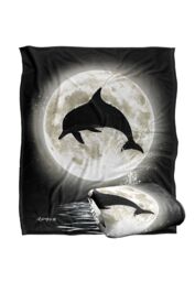 JQ Licensing Royce Mcclure Dolphin Moon Silhouette Silky Touch Super Soft Throw Blanket 152 X 127 cm in White - thumbnail 2