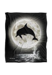 JQ Licensing Royce Mcclure Dolphin Moon Silhouette Silky Touch Super Soft Throw Blanket 152 X 127 cm in White - thumbnail 1
