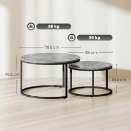 HOMCOM 2 Pcs Stacking Coffee Table Set Steel Frame in Grey - thumbnail 3