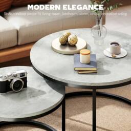 HOMCOM 2 Pcs Stacking Coffee Table Set Steel Frame in Grey - thumbnail 4