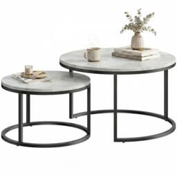 HOMCOM 2 Pcs Stacking Coffee Table Set Steel Frame in Grey - thumbnail 2