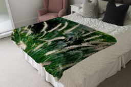 Benjamin Tate Design decorative cat tail grass growing along a walkway Designer Blanket in Natural - Size: 120 cm x 150 cm - thumbnail 4