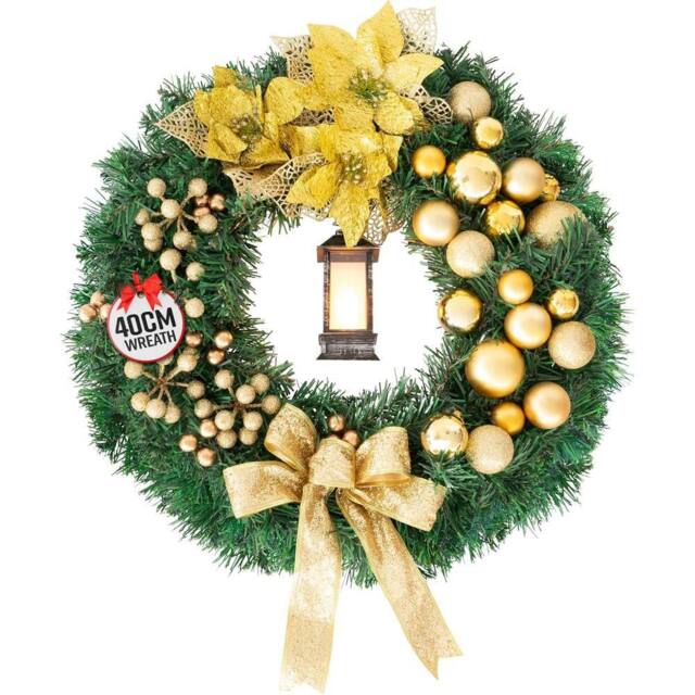 Globrite 40cm Christmas Wreath with Bows, Baubles & Lantern - Yellow - image 1