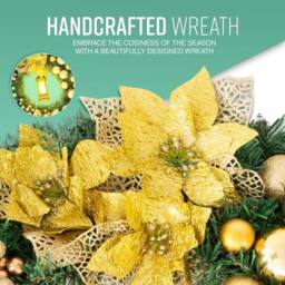 Globrite 40cm Christmas Wreath with Bows, Baubles & Lantern - Yellow - thumbnail 7