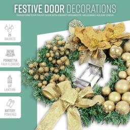 Globrite 40cm Christmas Wreath with Bows, Baubles & Lantern - Yellow - thumbnail 3
