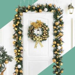Globrite 40cm Christmas Wreath with Bows, Baubles & Lantern - Yellow - thumbnail 4