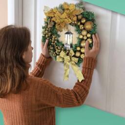 Globrite 40cm Christmas Wreath with Bows, Baubles & Lantern - Yellow - thumbnail 2