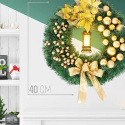 Globrite 40cm Christmas Wreath with Bows, Baubles & Lantern - Yellow - thumbnail 5