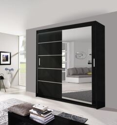 OLYMPIA FURNITURE Lyon 203cm Sliding Mirror Door Wardrobe With Hanging Rails & Shelves Available In 3 Colour in Black - thumbnail 1