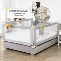 Costway 175CM Infant Bed Rail Adjustable Height Rail Guard Security Guardrail in Grey - thumbnail 4