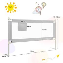 Costway 175CM Infant Bed Rail Adjustable Height Rail Guard Security Guardrail in Grey - thumbnail 2