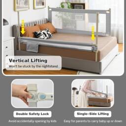 Costway 175CM Infant Bed Rail Adjustable Height Rail Guard Security Guardrail in Grey - thumbnail 6