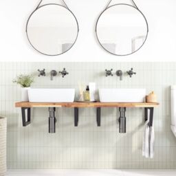 Berkfield Home Basin Shelf Wall Mounted Steel & Solid Wood Acacia in Brown - thumbnail 3