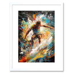 "Artery8 Wall Art Print Surfer Surfing on Crashing Waves Splatter Paint Artwork Framed 9X7 Inch in White - Size: W7"" x H9""" - thumbnail 1