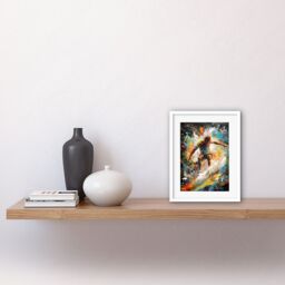 "Artery8 Wall Art Print Surfer Surfing on Crashing Waves Splatter Paint Artwork Framed 9X7 Inch in White - Size: W7"" x H9""" - thumbnail 2