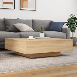 Berkfield Home Coffee Table with LED Lights Sonoma Oak 100x100x31 cm in Brown - Size: 100 x 100 x 31 cm - thumbnail 4