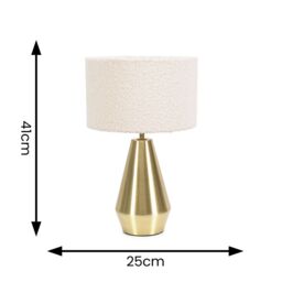 ValueLights Jax Brass Metal Dimmable Touch Table Lamp with Cream Boucle Shade & LED Bulb - thumbnail 6