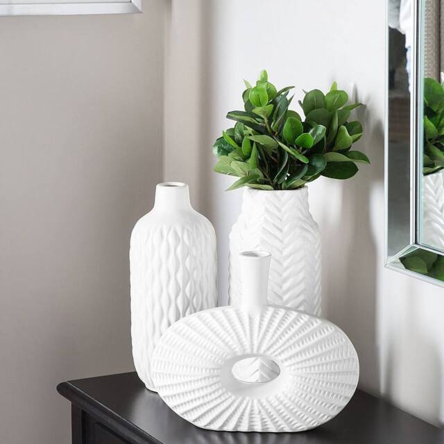 Wyld and Coco Glamstone White Stoneware Vase Gloss Ribbed - image 1