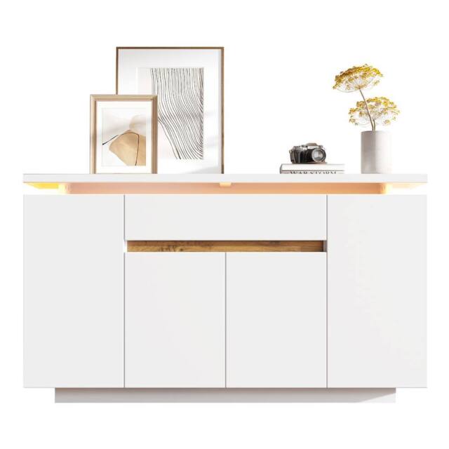 Matteo Modern LED Sideboard - White Natural Storage Cabinet - image 1