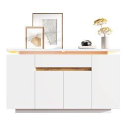 Matteo Modern LED Sideboard - White Natural Storage Cabinet