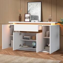 Matteo Modern LED Sideboard - White Natural Storage Cabinet - thumbnail 7