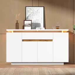 Matteo Modern LED Sideboard - White Natural Storage Cabinet - thumbnail 5