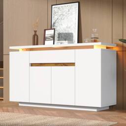 Matteo Modern LED Sideboard - White Natural Storage Cabinet - thumbnail 6